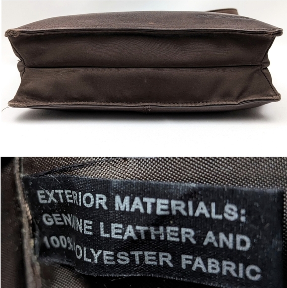 Vintage Fossil Messenger Flap Bag Crossbody Strap Leather and Fabric Y2K Brown - Picture 14 of 16